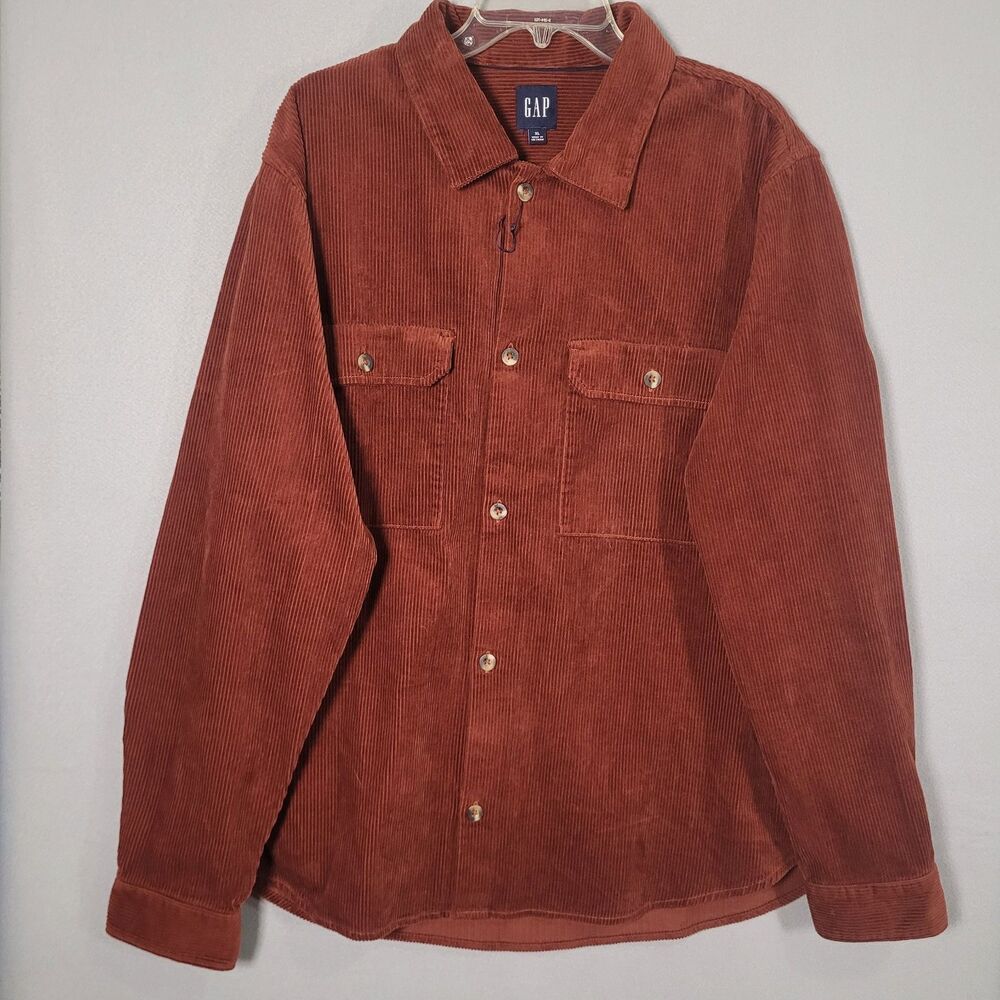 NWOT Gap Corduroy Shacket Mens XL Rust Red Wide Wale Overshirt Oversized Preppy